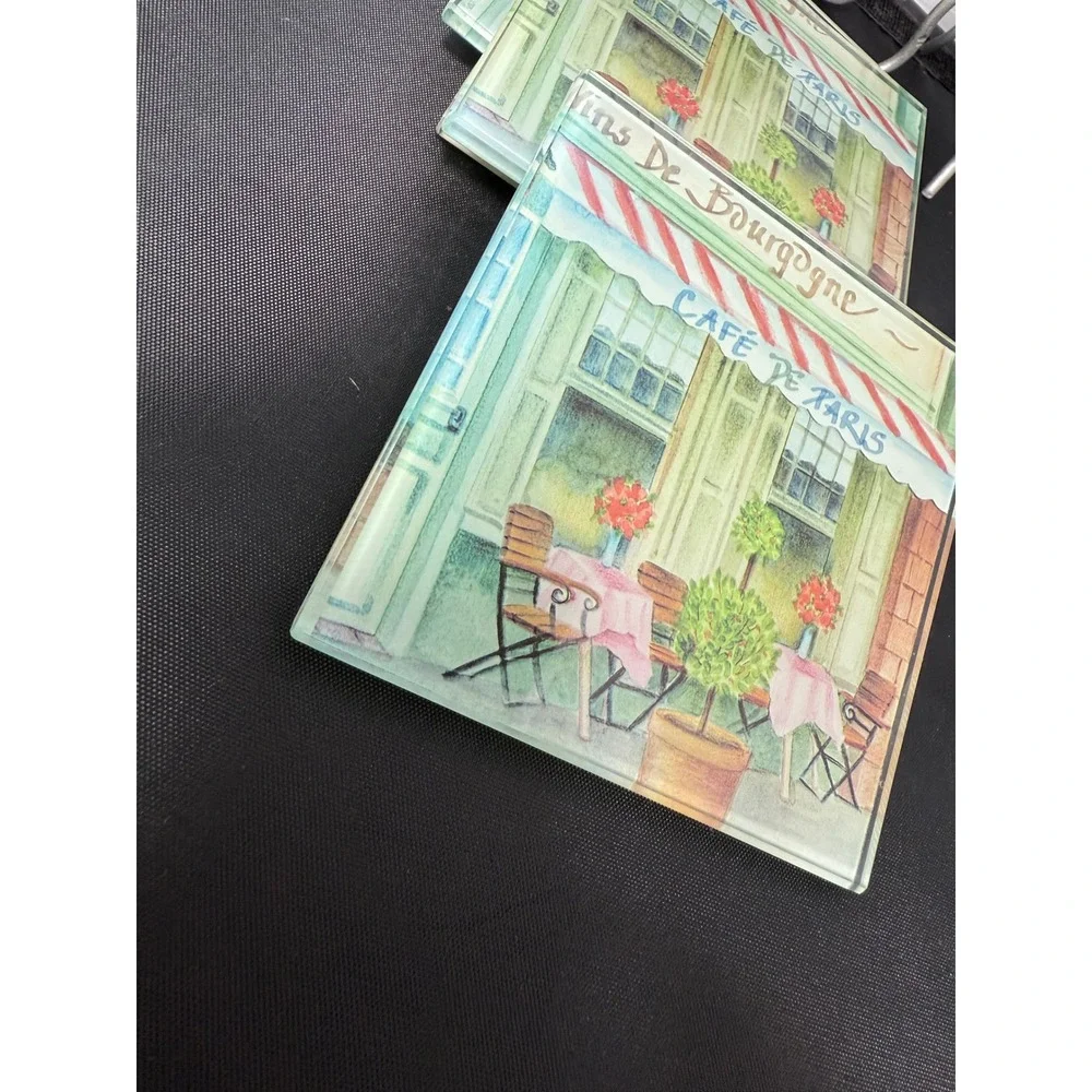 Cafe De Paris‎ glass Coasters Set of 4 Home Decor French Parisian style